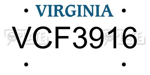 VCF3916 Virginia License Plate