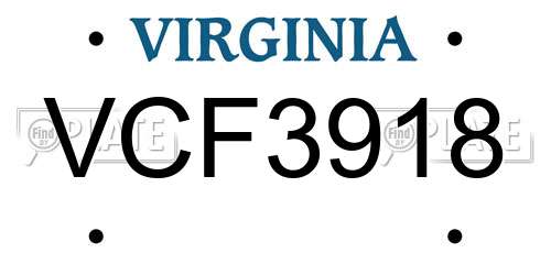 VCF3918 Virginia License Plate