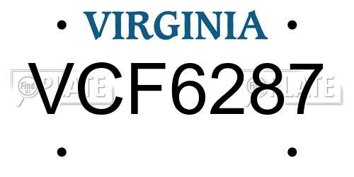 VCF6287 Virginia License Plate