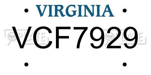 VCF7929 Virginia License Plate