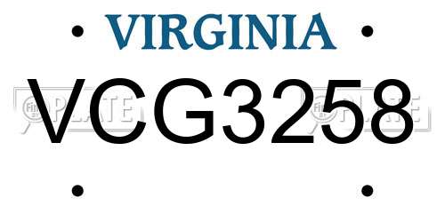 VCG3258 Virginia License Plate