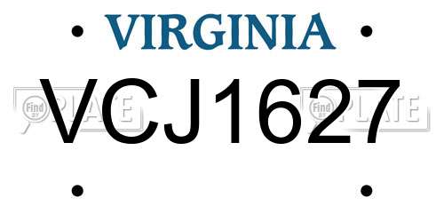 VCJ1627 Virginia License Plate