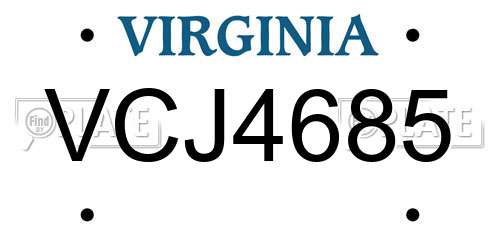 VCJ4685 Virginia License Plate