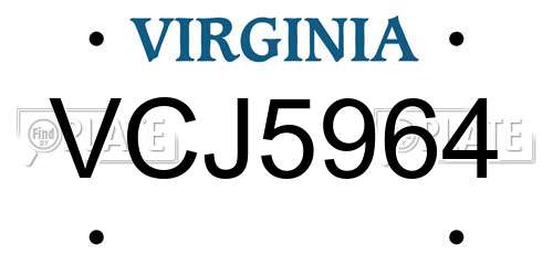 VCJ5964 Virginia License Plate