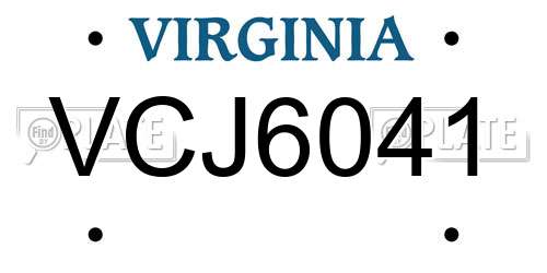 VCJ6041 Virginia License Plate