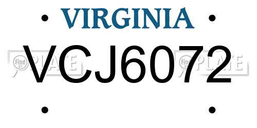 VCJ6072 Virginia License Plate