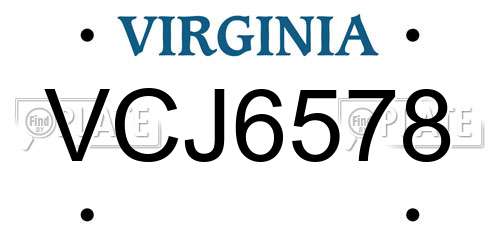 VCJ6578 Virginia License Plate