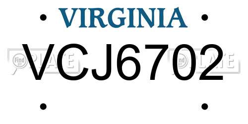 VCJ6702 Virginia License Plate