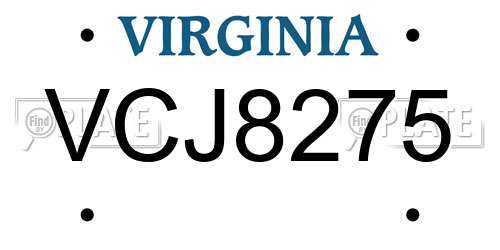 VCJ8275 Virginia License Plate