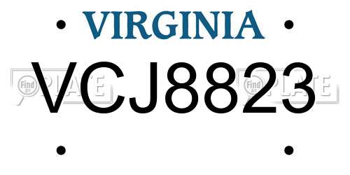 VCJ8823 Virginia License Plate