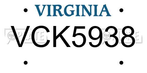 VCK5938 Virginia License Plate
