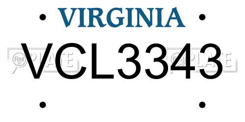 VCL3343 Virginia License Plate