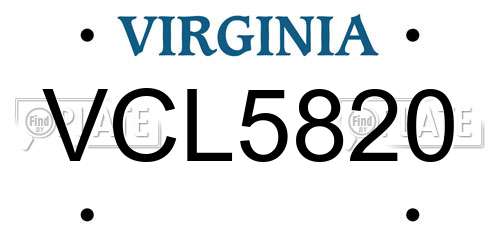 VCL5820 Virginia License Plate
