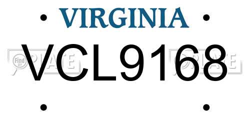 VCL9168 Virginia License Plate