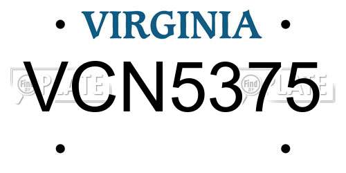 VCN5375 Virginia License Plate