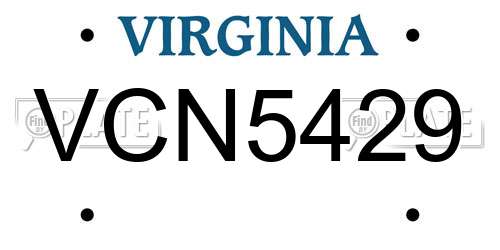 VCN5429 Virginia License Plate