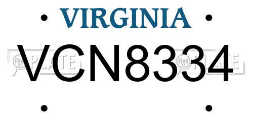 VCN8334 Virginia License Plate