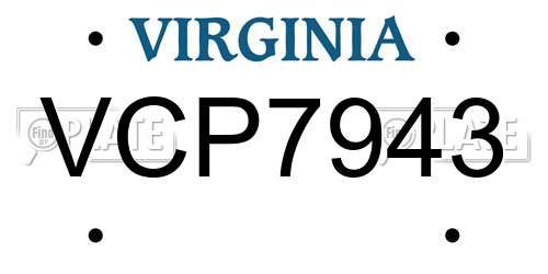 VCP7943 Virginia License Plate