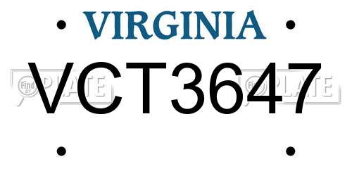 VCT3647 Virginia License Plate