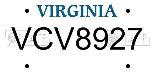 VCV8927 Virginia License Plate