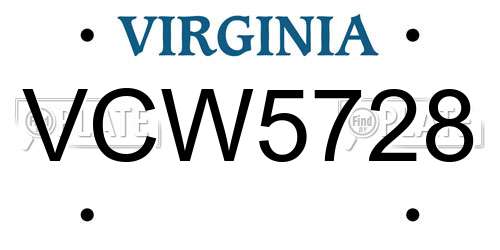 VCW5728 Virginia License Plate