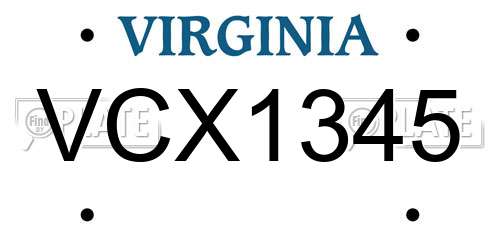VCX1345 Virginia License Plate
