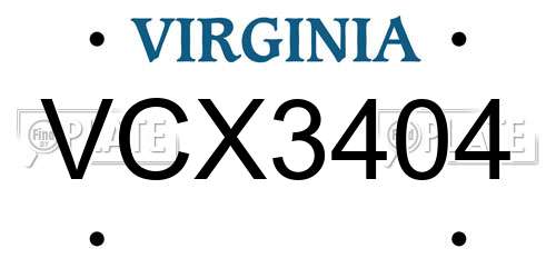 VCX3404 Virginia License Plate