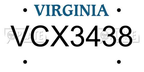 VCX3438 Virginia License Plate