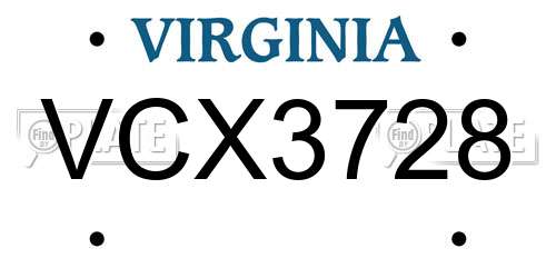 VCX3728 Virginia License Plate