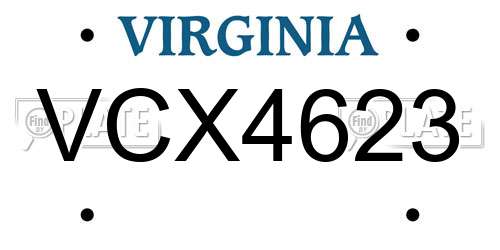 VCX4623 Virginia License Plate
