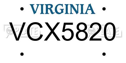 VCX5820 Virginia License Plate