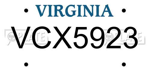 VCX5923 Virginia License Plate