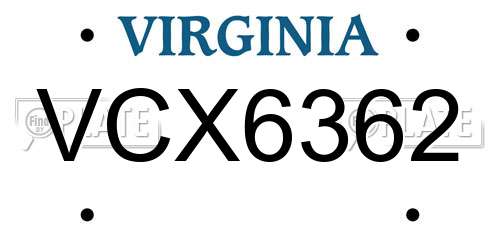 VCX6362 Virginia License Plate