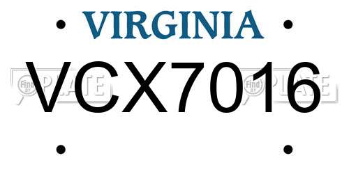 VCX7016 Virginia License Plate