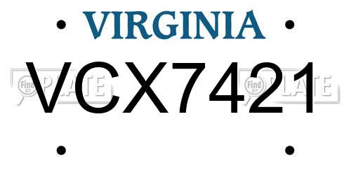 VCX7421 Virginia License Plate