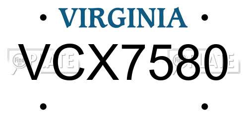 VCX7580 Virginia License Plate