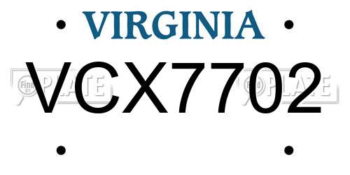 VCX7702 Virginia License Plate
