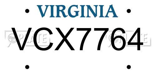 VCX7764 Virginia License Plate
