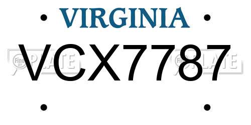 VCX7787 Virginia License Plate