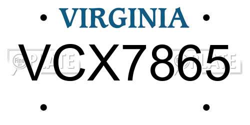 VCX7865 Virginia License Plate