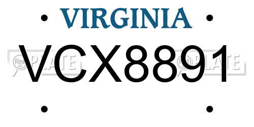 VCX8891 Virginia License Plate