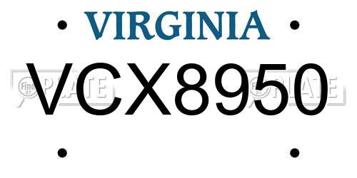VCX8950 Virginia License Plate