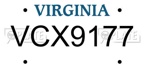 VCX9177 Virginia License Plate