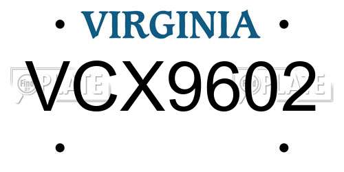 VCX9602 Virginia License Plate