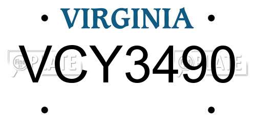 VCY3490 Virginia License Plate
