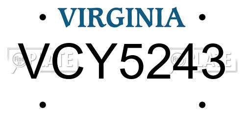 VCY5243 Virginia License Plate