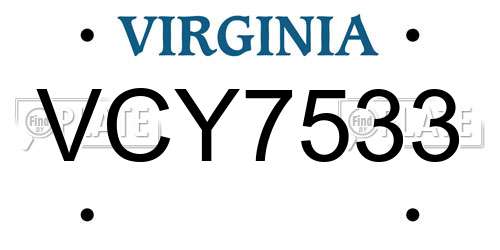 VCY7533 Virginia License Plate