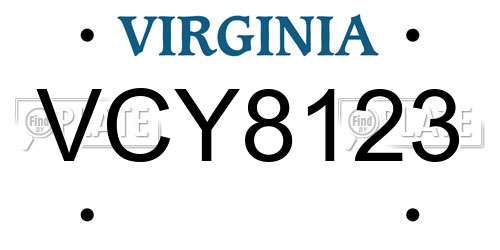 VCY8123 Virginia License Plate