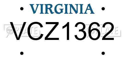 VCZ1362 Virginia License Plate