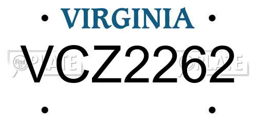 VCZ2262 Virginia License Plate